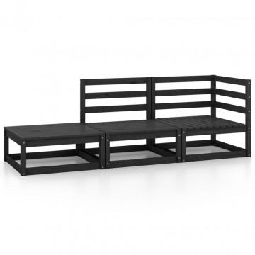 Set mobilier de grădină, 3 piese, negru, lemn masiv de pin - Img 2