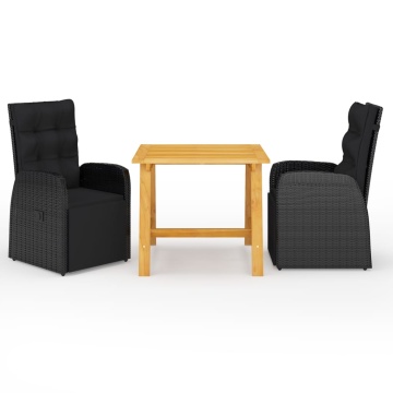 Set mobilier de grădină, 3 piese, negru - Img 1