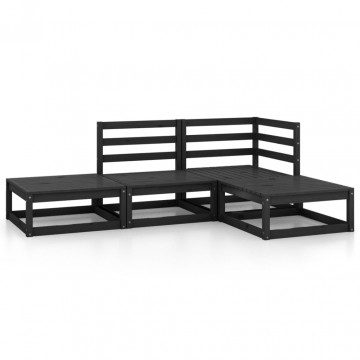 Set mobilier de grădină, 4 piese, negru, lemn masiv de pin - Img 2
