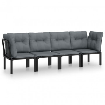 Set mobilier de grădină, 4 piese, negru și gri, poliratan - Img 2