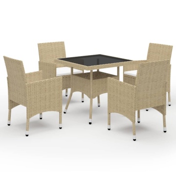 Set mobilier de grădină, 5 piese, bej, poliratan și sticlă - Img 1