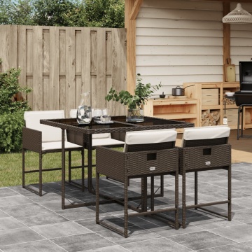 Set mobilier de grădină, 5 piese, cu perne, maro, poliratan - Img 1