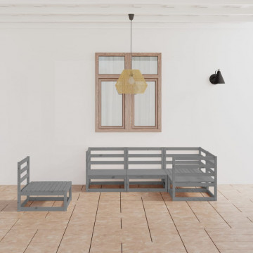 Set mobilier de grădină, 5 piese, gri, lemn masiv de pin - Img 1
