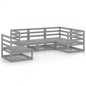 Set mobilier de grădină, 5 piese, gri, lemn masiv de pin - Img 2
