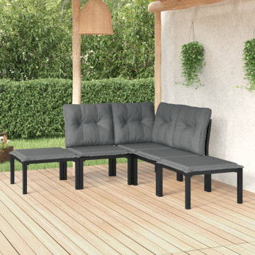 Set mobilier de grădină, 5 piese, negru/gri, poliratan - Img 1