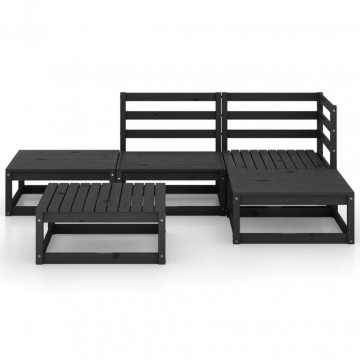 Set mobilier de grădină, 5 piese, negru, lemn masiv de pin - Img 3