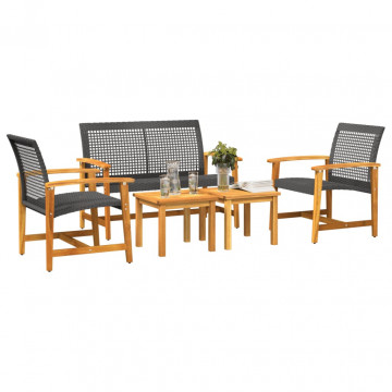 Set mobilier de grădină, 5 piese, poliratan negru/lemn acacia - Img 3