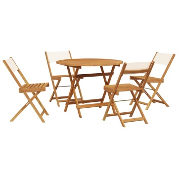 Set mobilier de grădină 5 piese textil alb crem/lemn masiv - Img 2