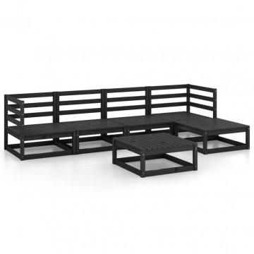 Set mobilier de grădină, 6 piese, negru, lemn masiv de pin - Img 2