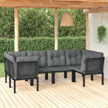 Set mobilier de grădină, 6 piese, negru și gri, poliratan - Img 1