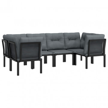 Set mobilier de grădină, 6 piese, negru și gri, poliratan - Img 3