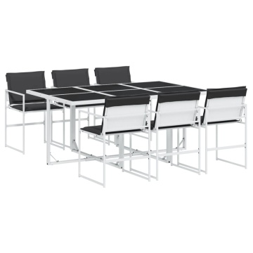Set mobilier de grădină, 7 piese, cu perne, alb, textilenă - Img 2