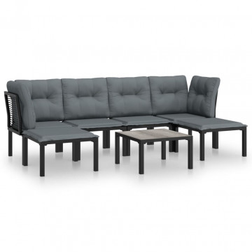 Set mobilier de grădină, 7 piese, negru și gri, poliratan - Img 2