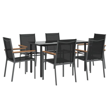 Set mobilier de grădină, 7 piese, negru, textilenă și oțel - Img 3