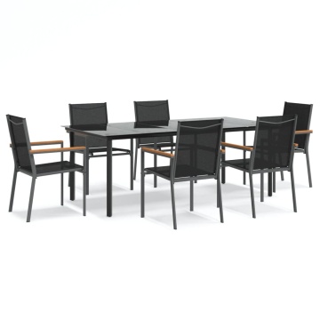 Set mobilier de grădină, 7 piese, negru, textilenă și oțel - Img 2