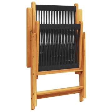 Set mobilier de grădină 7 piese polipropilenă neagră/lemn masiv - Img 6