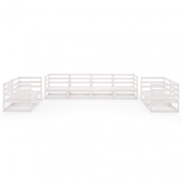 Set mobilier de grădină, 8 piese, alb, lemn masiv de pin - Img 3