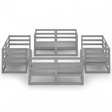 Set mobilier de grădină, 8 piese, gri, lemn masiv de pin - Img 2