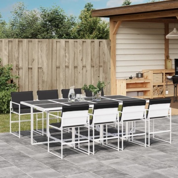 Set mobilier de grădină, 9 piese, cu perne, alb, textilenă - Img 1
