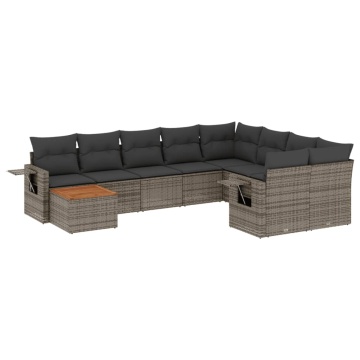 Set mobilier de grădină cu perne, 10 piese, gri, poliratan - Img 2