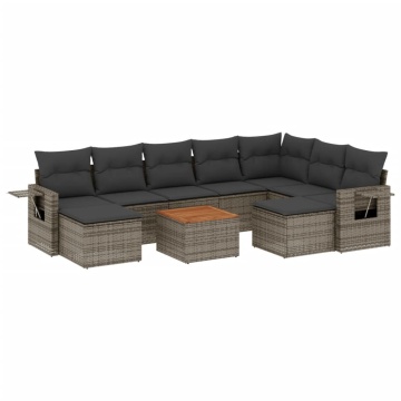 Set mobilier de grădină cu perne, 10 piese, gri, poliratan - Img 2