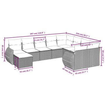 Set mobilier de grădină cu perne, 10 piese, gri, poliratan - Img 7