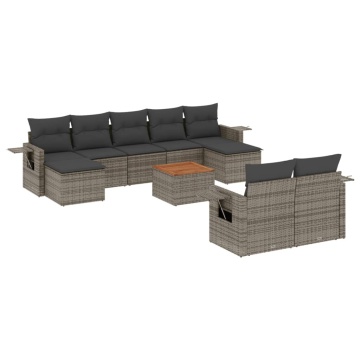 Set mobilier de grădină cu perne, 10 piese, gri, poliratan - Img 2