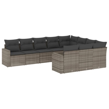 Set mobilier de grădină cu perne, 10 piese, gri, poliratan - Img 2