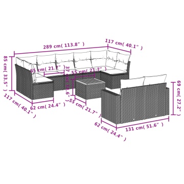 Set mobilier de grădină cu perne, 10 piese, gri, poliratan - Img 3