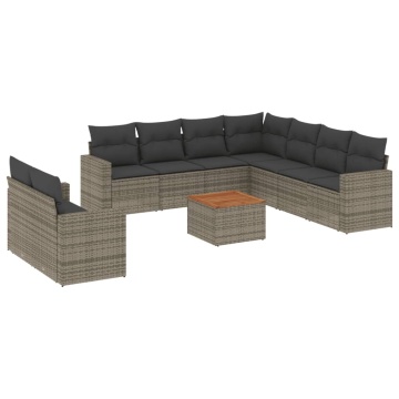Set mobilier de grădină cu perne, 10 piese, gri, poliratan - Img 2