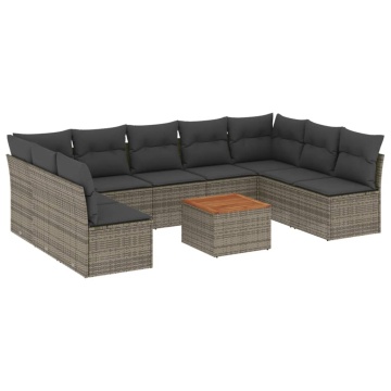 Set mobilier de grădină cu perne, 10 piese, gri, poliratan - Img 2