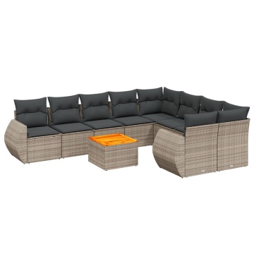 Set mobilier de grădină cu perne, 10 piese, gri, poliratan - Img 2