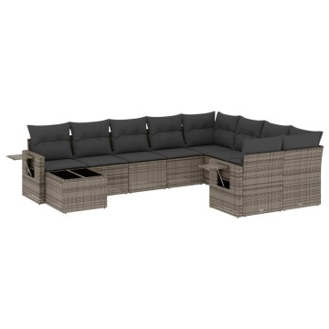 Set mobilier de grădină cu perne, 10 piese, gri, poliratan - Img 2