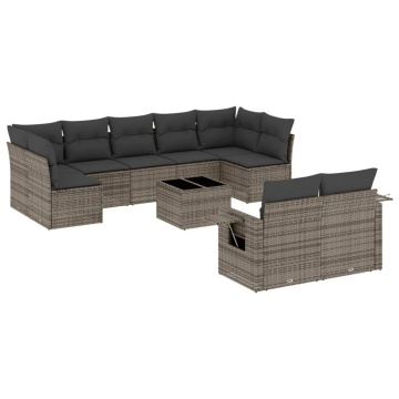 Set mobilier de grădină cu perne, 10 piese, gri, poliratan - Img 2