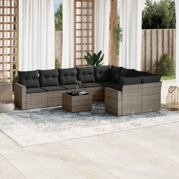 Set mobilier de grădină cu perne, 10 piese, gri, poliratan - Img 1