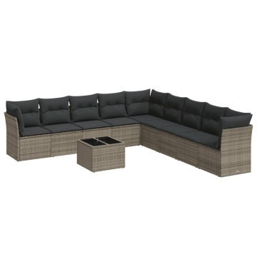 Set mobilier de grădină cu perne, 10 piese, gri, poliratan - Img 2