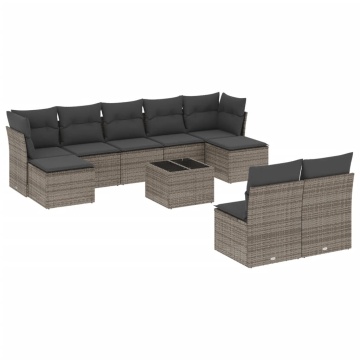 Set mobilier de grădină cu perne, 10 piese, gri, poliratan - Img 2