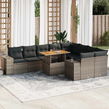 Set mobilier de grădină cu perne, 10 piese, gri, poliratan - Img 1