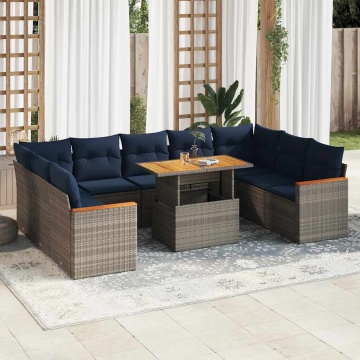 Set mobilier de grădină cu perne, 10 piese, gri, poliratan - Img 1