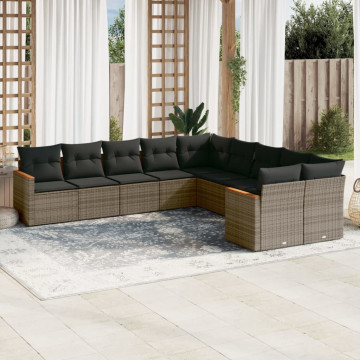 Set mobilier de grădină cu perne, 10 piese, gri, poliratan - Img 1