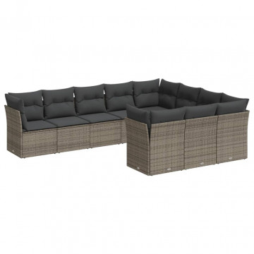 Set mobilier de grădină cu perne, 10 piese, gri, poliratan - Img 2