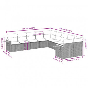 Set mobilier de grădină cu perne, 10 piese, gri, poliratan - Img 6