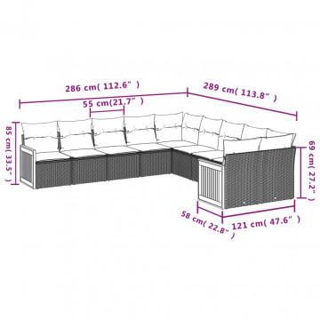 Set mobilier de grădină cu perne, 10 piese, gri, poliratan - Img 3