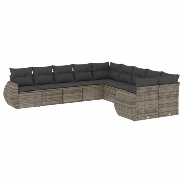 Set mobilier de grădină cu perne, 10 piese, gri, poliratan - Img 2