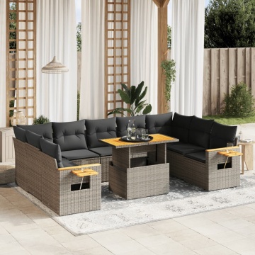 Set mobilier de grădină cu perne, 10 piese, gri, poliratan - Img 1
