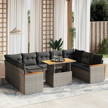 Set mobilier de grădină cu perne, 10 piese, gri, poliratan - Img 1