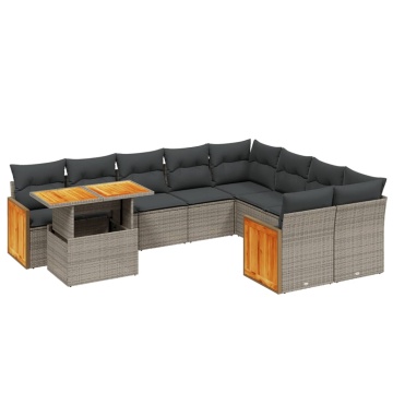 Set mobilier de grădină cu perne, 10 piese, gri, poliratan - Img 2