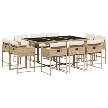 Set mobilier de grădină cu perne, 11 piese, bej, poliratan - Img 2