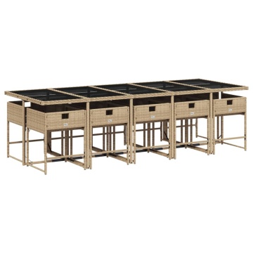 Set mobilier de grădină cu perne, 11 piese, bej, poliratan - Img 3