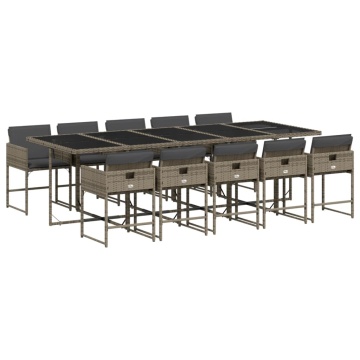 Set mobilier de grădină cu perne, 11 piese, gri, poliratan - Img 2